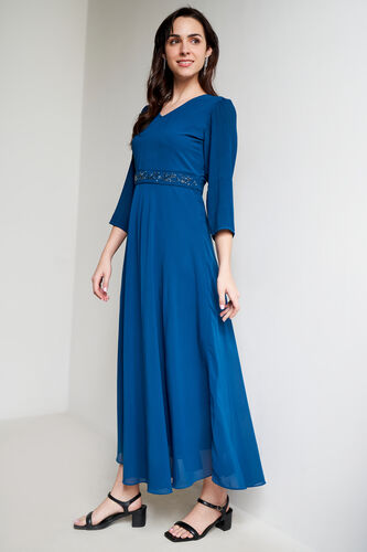 Teal Solid Flared Gown, Teal, image 4